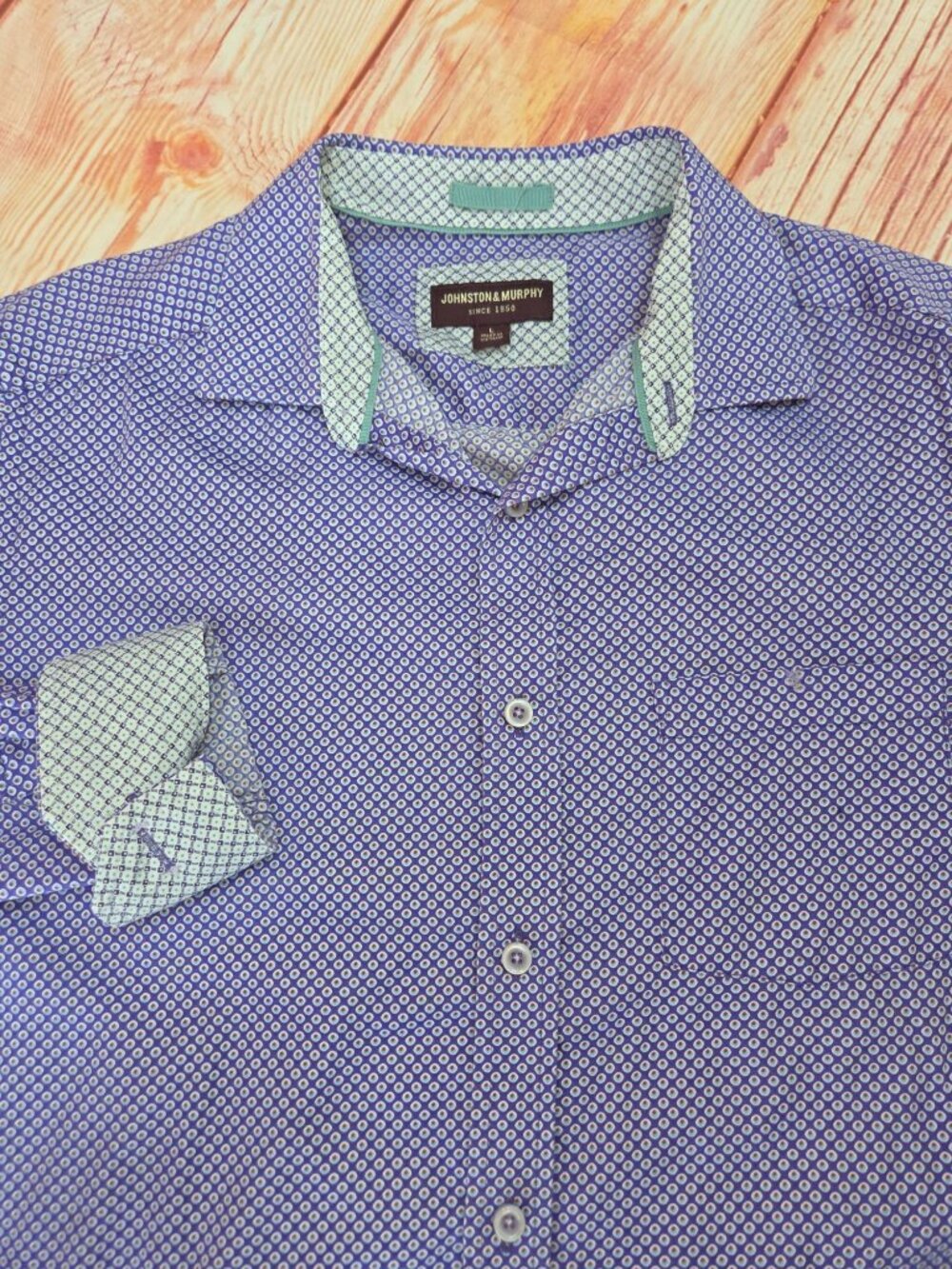 Johnston & Murphy Blue Patterned Long-Sleeve Shirt Large